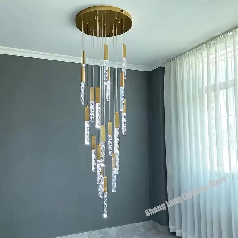 Luxury Axyaa Crystal LED Chandelier: Minimalist Nordic Design for Staircase & Living Room