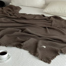 Axyaa Cotton Tassel Blanket Solid Color Plaid Home Shawl Cozy Sofa Throw