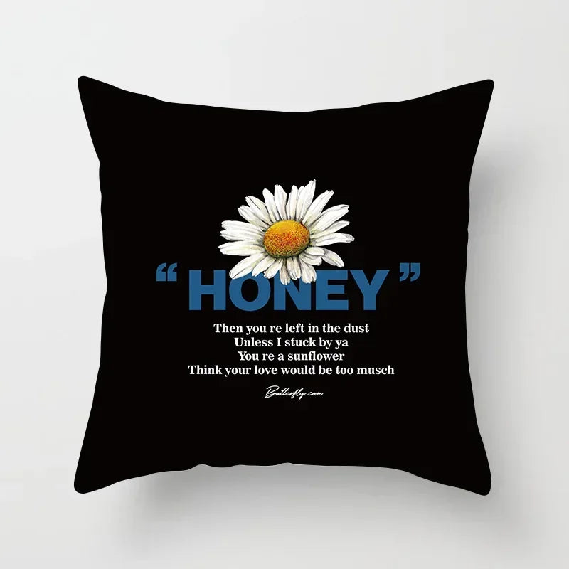 Nordic Daisy Print Pillow Cover by Axyaa - Modern Floral Cushion for Living Room