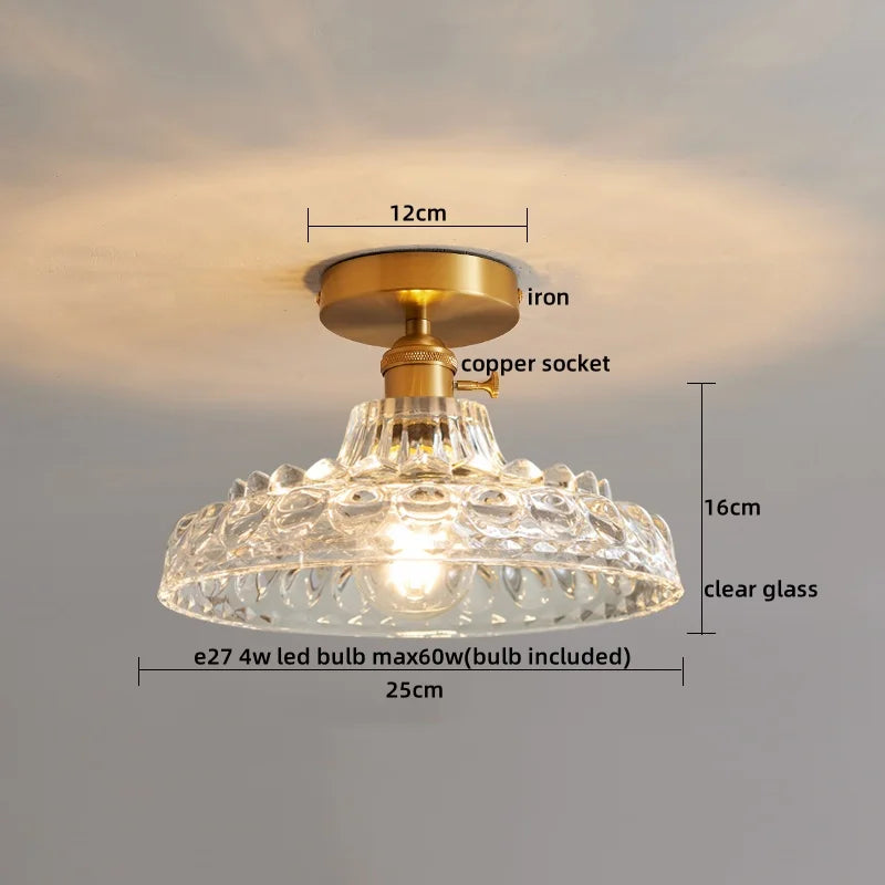 Axyaa Glass Copper LED Ceiling Light Fixture Simple Art Bedroom Living Room Chandelier