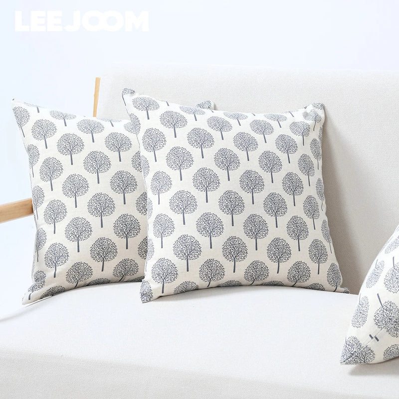 Axyaa White Linen Print Cushion Cover for Living Room and Bedroom
