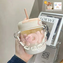 Axyaa Transparent Glass Water Bottle with Pearl Bracelet & Straw - 400ML