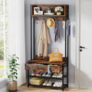 Axyaa Hall Tree Coat Rack Shoe Bench Hutch Industrial Vintage Organizer Entryway