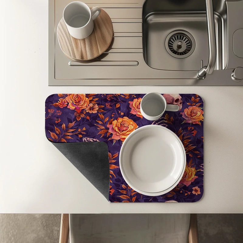 Axyaa Halloween Skull Drying Mat for Kitchen Counter and Coffee Bar