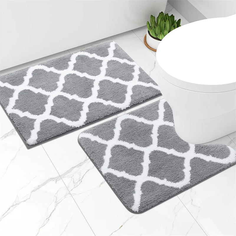 Axyaa Microfiber Bathroom Rugs Set 2 Pc - Non Slip Shaggy Bath Rug