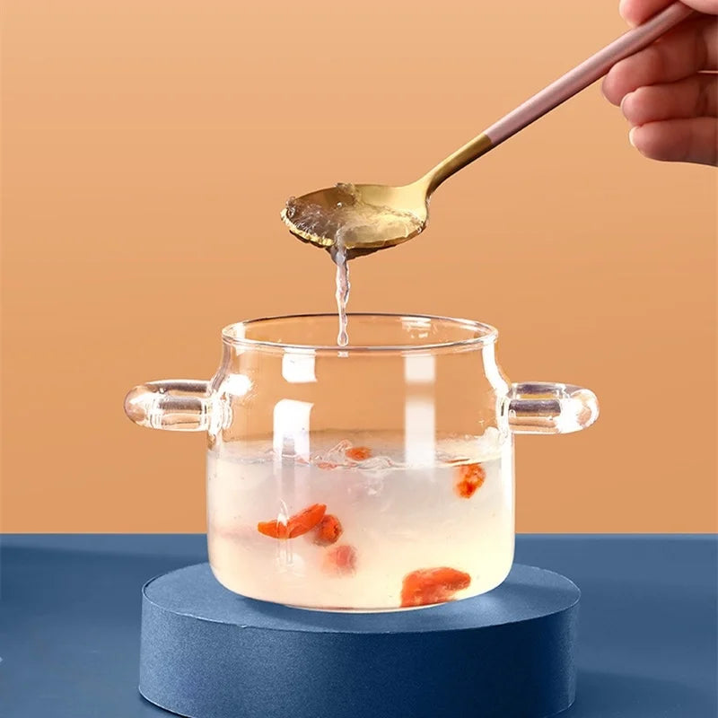 Axya Glass Stew Pot with Transparent Cover and Soup Bowl, Home Kitchen Supplies