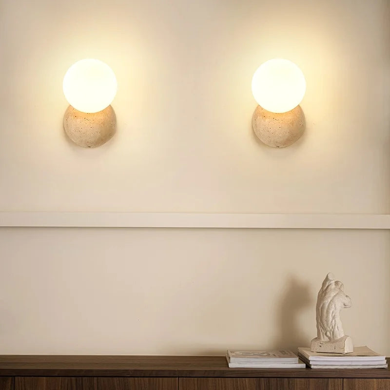 Axyaa Wabi Sabi LED Wall Lamp Yellow Travertine Glass Bathroom Light