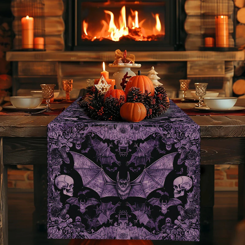 Axyaa Halloween Skull Abstract Pattern Table Runner