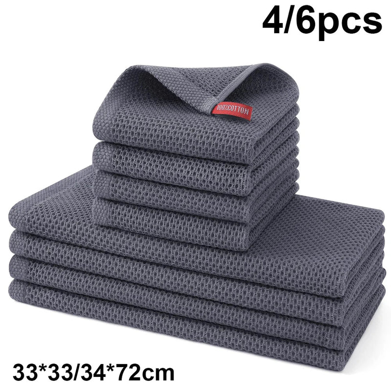 Axyaa Waffle Weave Kitchen Towel Set Absorbent Quick Dry Dishcloth Wash Cloth