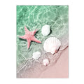 Beach Flamingo Canvas Wall Art by Axyaa - Sea Wave Starfish Shell, Palm Tree, Pineapple