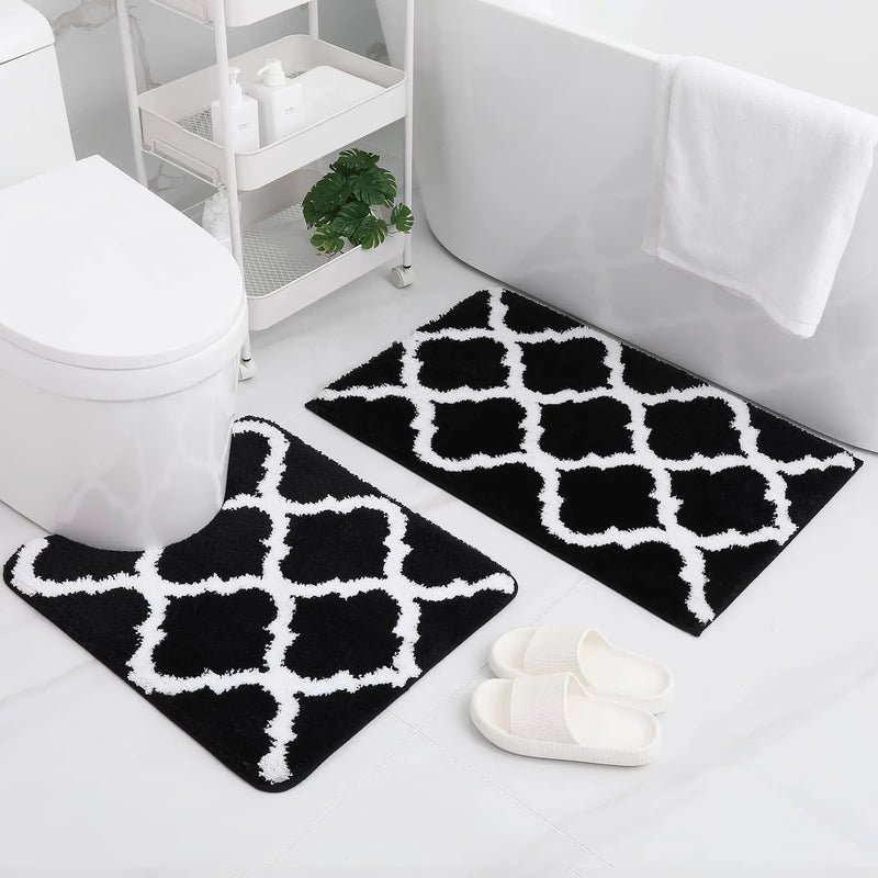 Axyaa Soft Shaggy Bathroom Mat Set - 2 Pcs Non-Slip Plush Toilet Rug