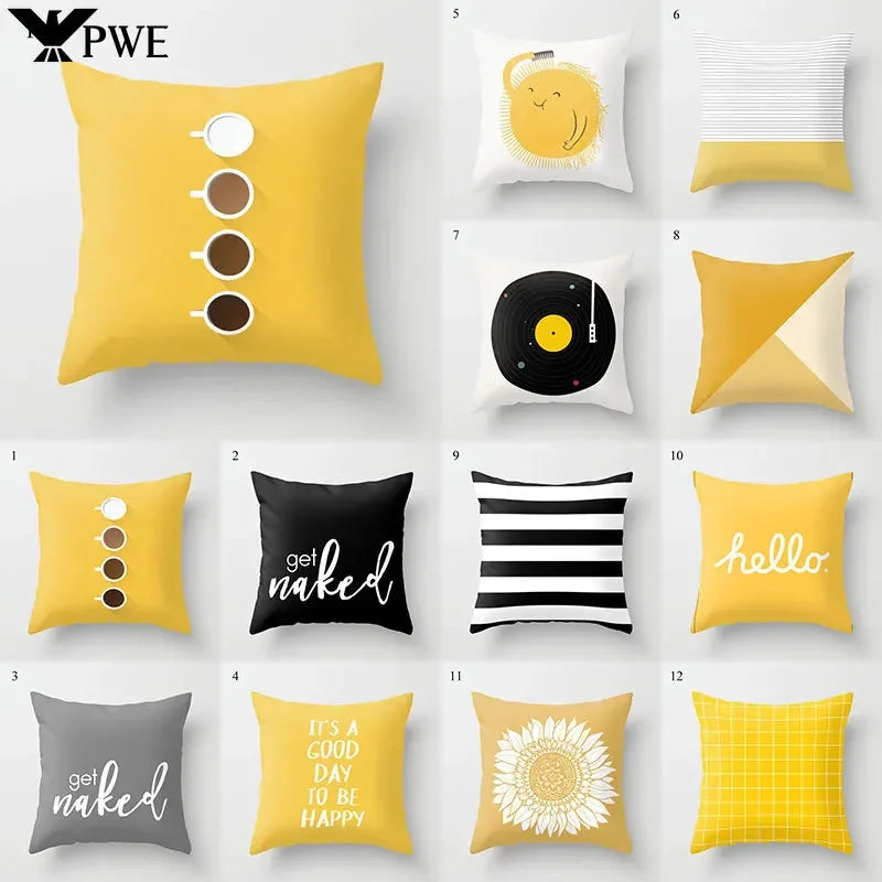 Axyaa Yellow Geometric Print Cushion Pillowcase - 45x45cm