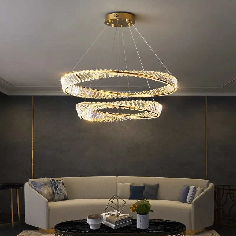 Axyaa Crystal Chandelier: Luxury Living Room & Bedroom Pendant Light