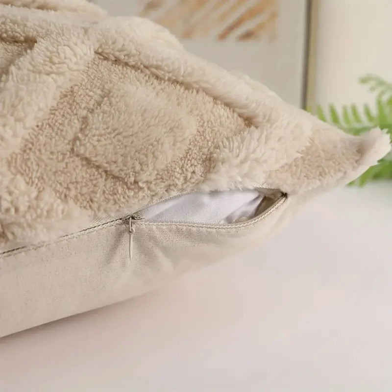Axyaa Beige Faux Wool Rhombus Throw Pillow Covers Soft Plush Short Fleece Patterned Pillowcase