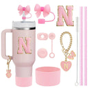 Axyaa 10-Piece Cup Accessories Set with Straws, Brush, Flower Charm, & Spill-Proof Stopper
