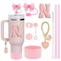 Axyaa Stanley Cup Accessories Set with Straw, Brush, Flower Charm, Stopper, and Boot.