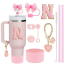 Axyaa Stanley Cup Accessories Set with Straw, Brush, Flower Charm, Stopper, and Boot.