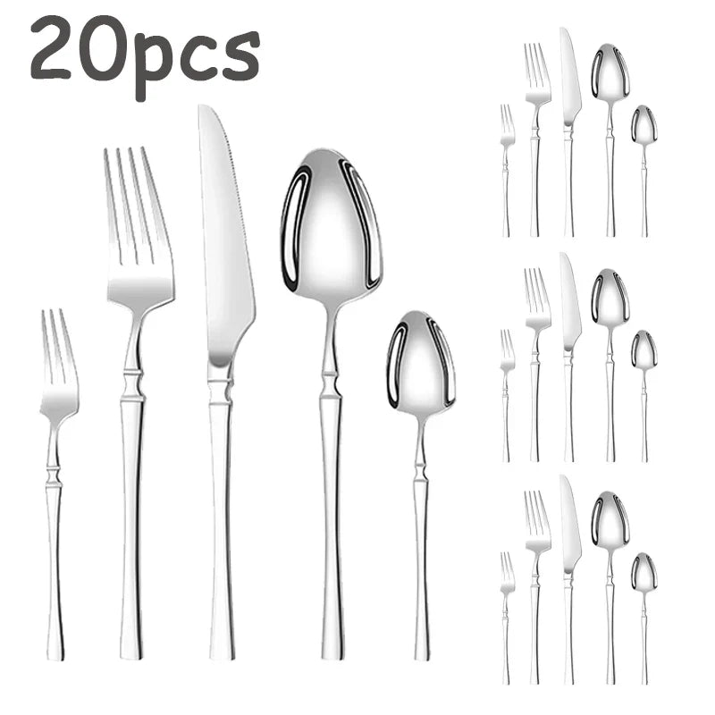 Axyaa Stainless Steel Tableware Set Knife Spork Kitchen Restaurant 20/30pcs Silver