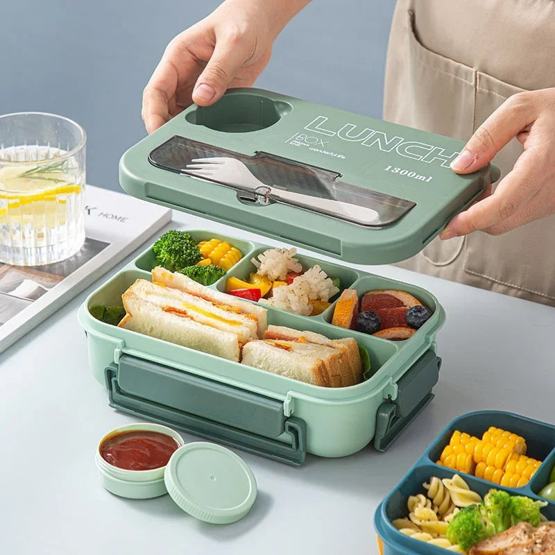 Axyaa 1300ML 4Grids Lunch Box: Tabieware, Microwavabie, Dishwasher Safe Bento Box