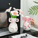 Axyaa Ribbon Bow Ceramic Vase: Charming Floral Arrangement Accessory for Home Decoration