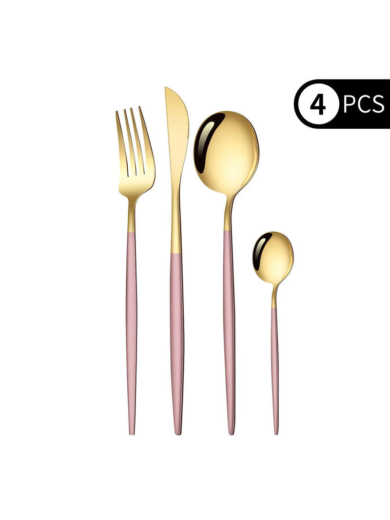 Axyaa 4-Piece Black Gold Stainless Steel Cutlery Set