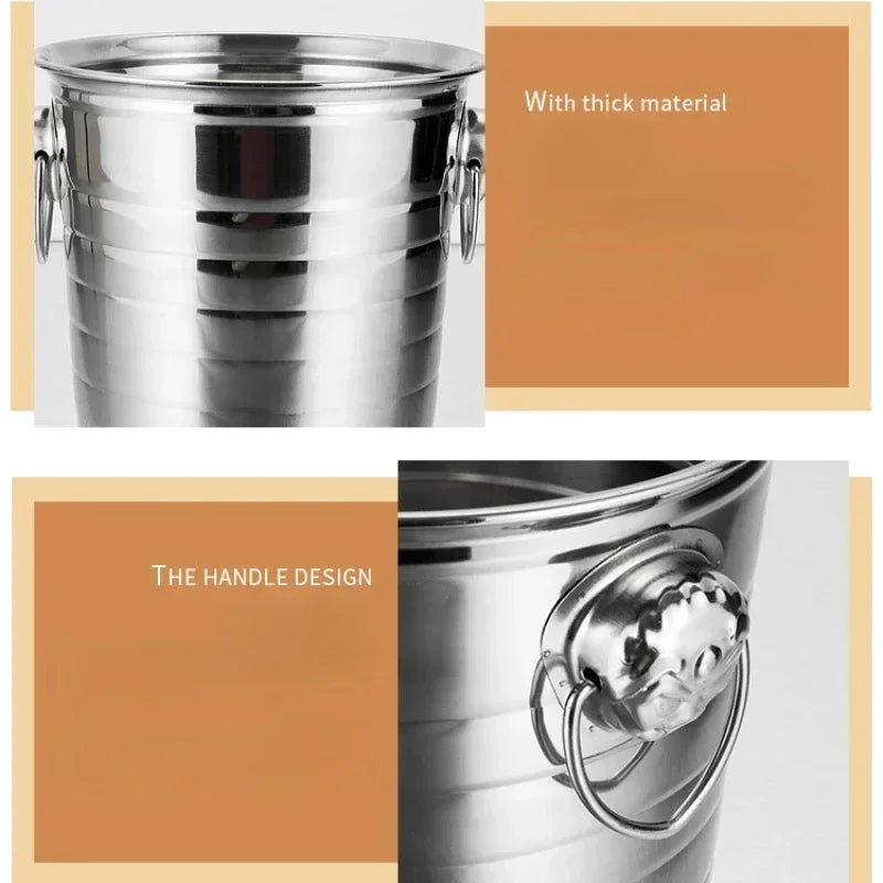 Axyaa Stainless Steel Ice Bucket with Comfortable Handle - Bar Wine Cooler