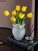 Axyaa Geometric Wavy Stripes Glass Vase Frosted Transparent Hydroponics Wedding Home Decor