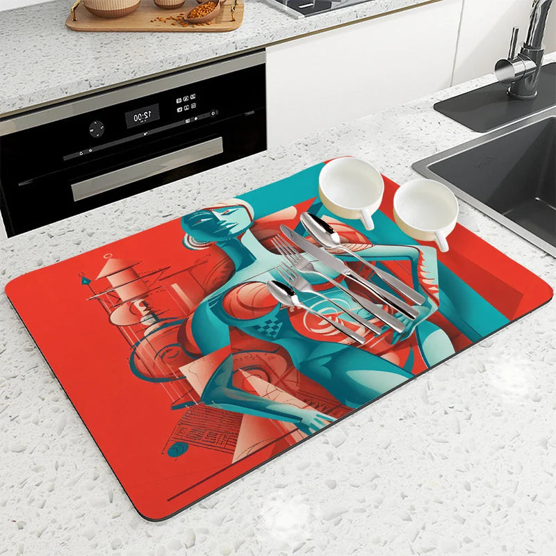 Axyaa Artistic Dry Coffee Absorbent Dish Mat - Table Cup Drying Mats