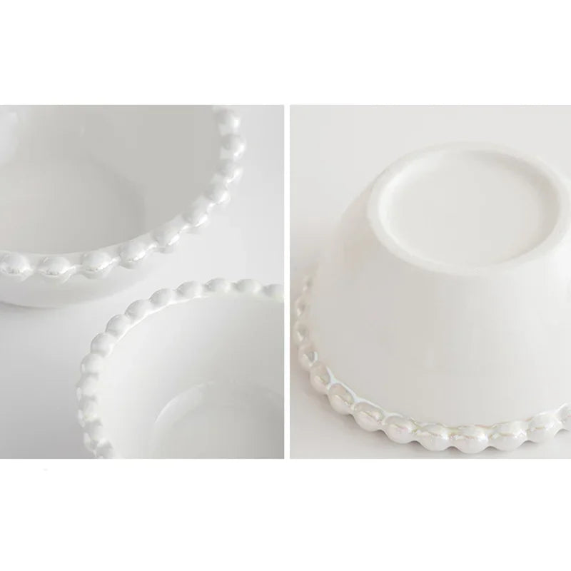 Axya Ceramic Pearl Shell Edge Round Bowl - Kitchen Tableware - Western Dish