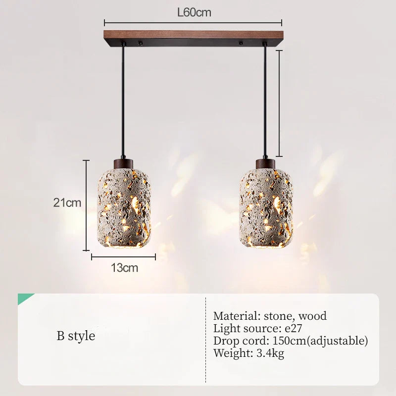Axyaa Retro Stone Pendant Light: Stylish Wood Chandelier for Home Decor