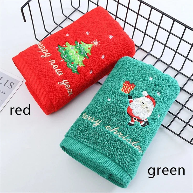 Axyaa Christmas Tree Santa Embroidery Coral Fleece Towel