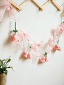 Axyaa Pink Crochet Flower Garland with Bows - Boho Nursery and Party Decoration