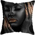 Axyaa Black Gold African Lady Woman Art Deco Pillowcase