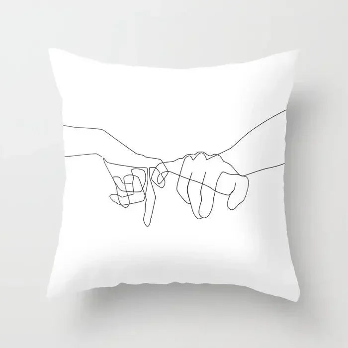 Minimalist White Pillow Cover - Axyaa Portrait Sketch Nordic Cushion