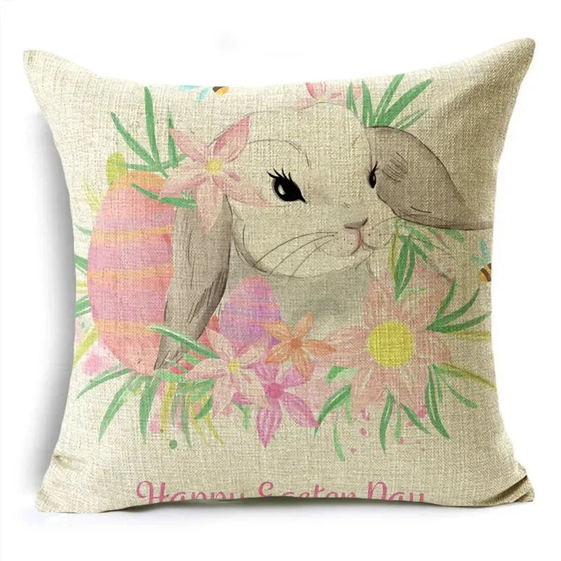 Axyaa Easter Pillowcase with Colored Eggs and Rabbit Print