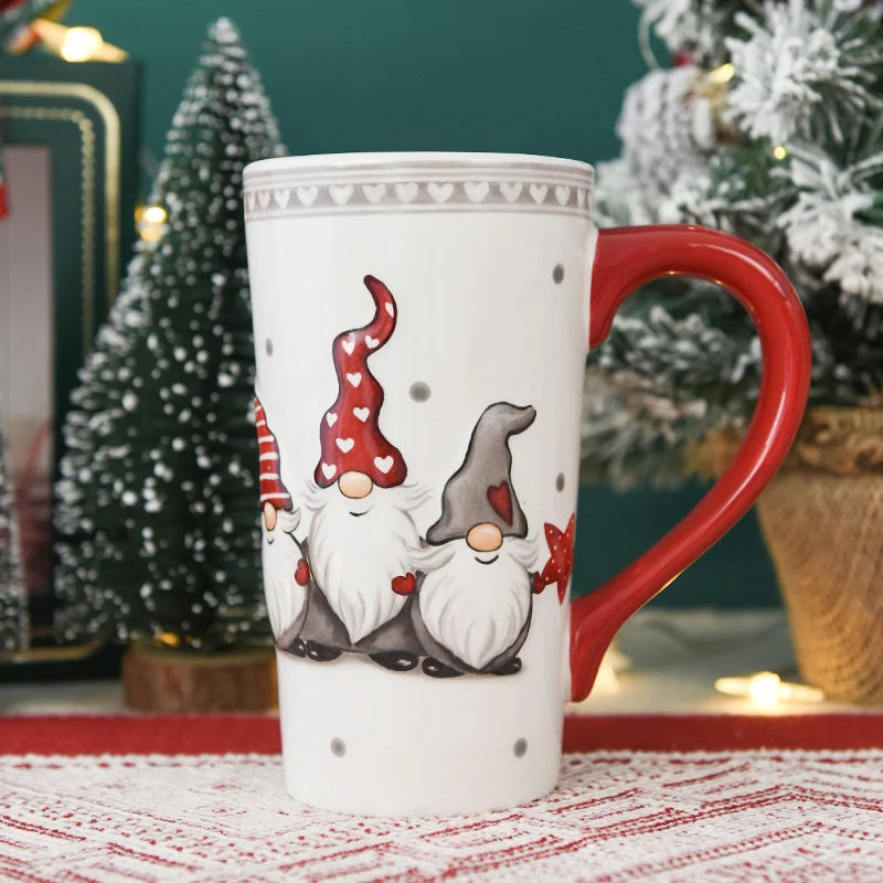 Axyaa Cartoon Elk Embossed Ceramic Christmas Mug, 550ml Large Capacity Drinking Cup