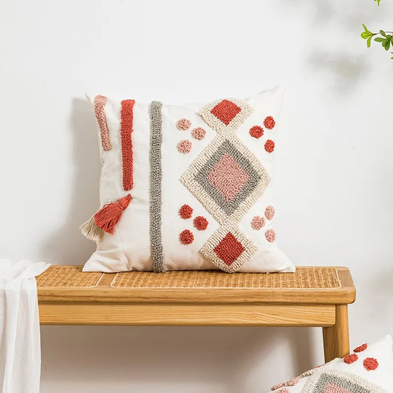Boho Loop Tufted Tassel Pillow Cover for Home Decor by Axyaa