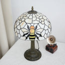 Axyaa 12-Inch Stained Glass Table Lamp with Bee Wave Shell Lampshade