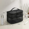 Axyaa Mesh Travel Cosmetic Bag, 2 Layer Toiletry Organizer for Women, Large Capacity Makeup Storage