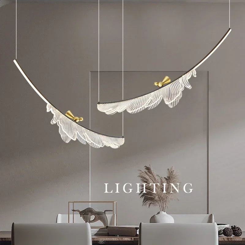 Axyaa Acrylic Feather LED Chandelier for Dining Room & Bar Lighting