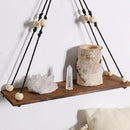 Axyaa Wood Bead Macrame Leaf Wall Shelf Set - Boho Nordic Home Decor Display