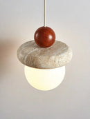 Axya Cream Led Chandelier for Bedroom, Small Stone Wood Pendant Lamp