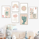 Axyaa Rainbow Alpaca Cactus Heart Wall Art Prints for Kids Room