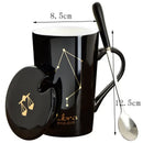 Axyaa Constellations Ceramic Mug Set with Spoon & Lid, 420ml Black Coffee Cup