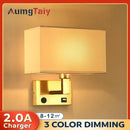 Axyaa Modern Wall Sconce with USB Quick Charger and Switch, 3 Color Lampshade