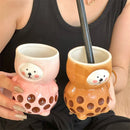 Axyaa Boba Bear Ceramic Coffee Cup with Straw - 280ml