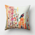 Axyaa Multicolor Bird Floral Landscape Polyester Throw Pillow Cover 45X45CM