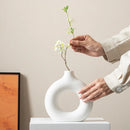 Axyaa Ceramic Donut Shape Vase - Single Flowerpot for Home Decoration