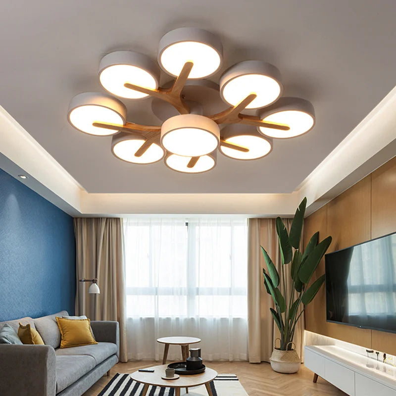 Axyaa Nordic Macaron Chandelier Modern Wood Art LED Ceiling Lamp