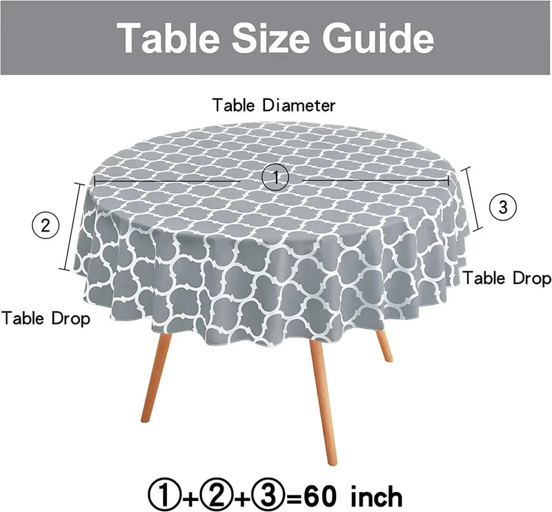 Axyaa Waterproof Round Tablecloth 60-inch Heat-Resistant Moroccan Design